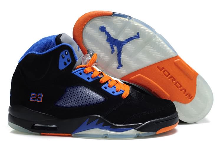 2014 New Arrive Womens Air Jordan 5 Suede Black Blue Orange